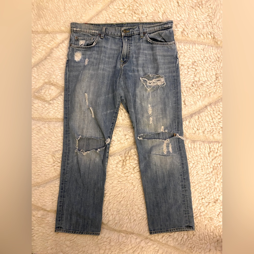 Lucky Brand Crop Boyfriend Distressed Jeans Sz 29 or 8 Straight Leg